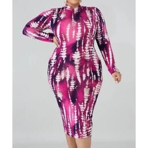 Goodtime Posh Multi Pink Violet Bodycon Silhouette Dress Curvy Medium Women NWT